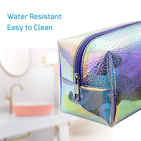 Cambond Holographic Makeup Bag, Clear Cosmetic Bag Large Iridescent Makeup Pouch Toiletry Organizer Cute Pencil Case Stationery Box, Gifts for College Girls Teens Women (Holographic Purple)