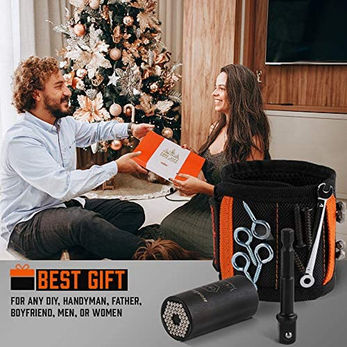 HORUSDY Magnetic Wristband & Universal Socket Grip (7-19mm), Tools Gifts for Dad with Strong Magnets for Holding Screws, Nails, Drilling Bits, DIY, Tool Gift for Men