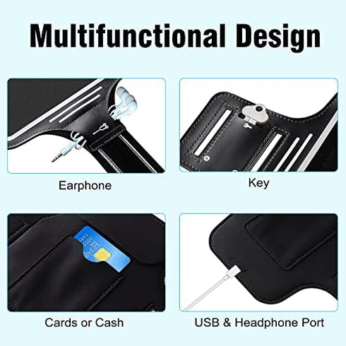 ykooe Phone Running Holder Armband for Samsung Galaxy S22 S21 S20 FE Plus Ultra S10 S9 A12 A13 A32 A52 A53 A03s Note 20 Google Universal Men Women Arm Bands Case with Card Holder for Jogging Walking