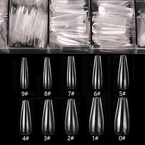 Care.D.N Clear Long Fake Nails Coffin for Girls, Full Cover Acrylic Ballerina Nails Tips, Press on Nails Long, Clear False Nails for Women with Case for Nail Salons and DIY Nail Art 500pcs 10 Sizes.?coffin nails)