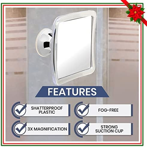3X Magnifying Shower Mirror For Fogless Shaving with Suction Cup, Shatterproof Surface and 360° Swivel, 6.3 x 6.3\