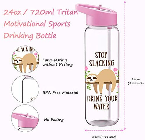 MELANIE'S POWER 24oz Motivational Sports Water Bottle with Time Marker, 720ml Water Bottle with Straw Leakproof BPA-Free Water Bottle for Children Cycling, Hiking( Sloth)