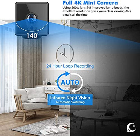 Jayol 2022 Hidden Camera Detector, Mini Spy Camera with Audio, HD 4K Wireless Hidden Live Stream, Night Vision and Motion Activated Spy Cam Nanny Cam, Security Camera for Home and Outdoor