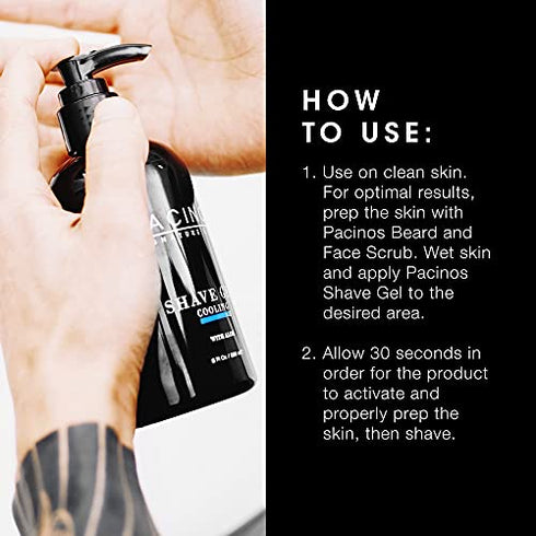 Pacinos Shave Gel - Clear Cooling Gel with Aloe Vera, Prevents Skin Irritation & Moisturizes, All Hair Types, 8 fl. oz.