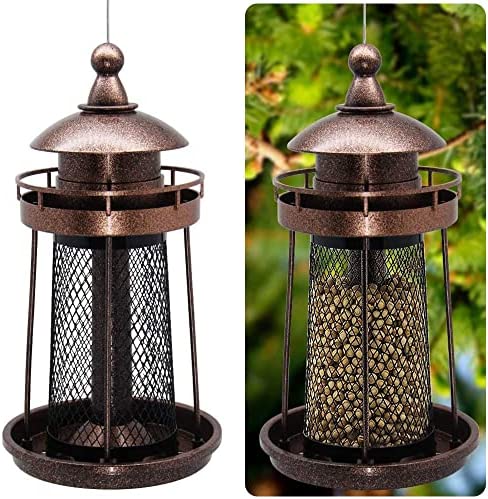 Twinkle Star Wild Bird Feeder Hanging for Garden Yard Outside Decoration, Panorama Gazebo Birdfeeder, Lighthouse Shaped (Copper Red)