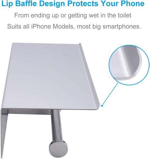 Double Toilet Paper Holder with Shelf Polished Chrome, APLusee SUS304 Stainless Steel Contemporary Bathroom Tissue Roll Holder Cell Phone Storage Rack