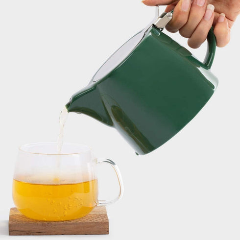 VAHDAM, Porcelain Teapot - Dark Green (16.9 oz) - Handcrafted Teapot with 18/8 Stainless Steel Lid and Extra-Fine Infuser To Brew Loose Leaf Tea | Beautiful Tea Kettle with Infuser