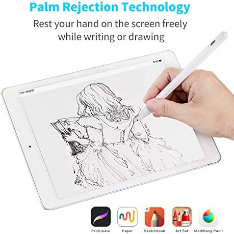 2022 iPad Pro 12.9-Inch 5th/4th/3rd Generation Stylus Pen with Palm Rejection, Active Stylus Plastic Tip Digital Smart Pencil for Apple iPad Pro 12.9" Good for Drawing and Writing