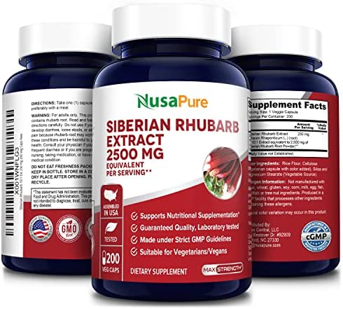 Siberian Rhubarb 10:1 Extract 2500mg - 200 Veggie Capsules (Vegetarian, Non-GMO & Gluten-Free)