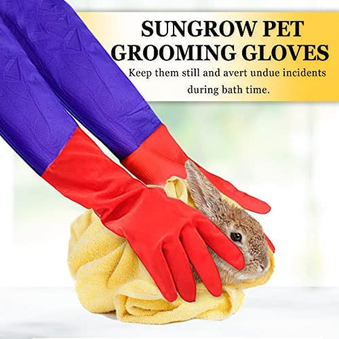 SunGrow Ferret and Rabbit Bathing Gloves, Grooming Handgloves for Handling Cats, Dogs and Other Small Animals, Long Cover for Arms and Hands, 1 Pair per Pack