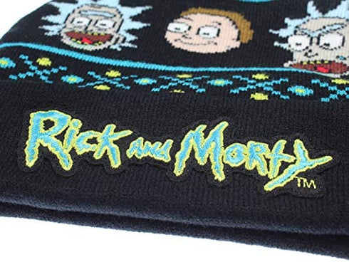 Bioworld Adult Swim Rick and Morty Magic Jacquard Pom Beanie Hat Black