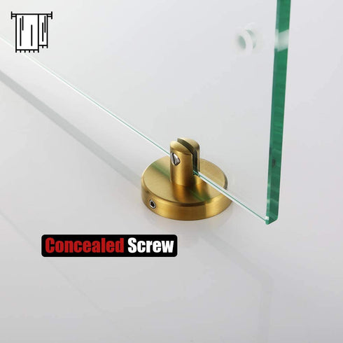JQK Bathroom Glass Shelf, Shelf with 16 Inch Towel Bar Tempered Glass Shower Storage 16 by 5 inches, 304 Stainless Steel Brushed Gold Wall Mount, TGS100-BG