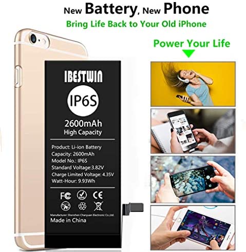 Battery for iPhone 6s, 2600mAh High Capacity Battery Replacement Kit for IP 6s A1633, A1688 and A1700 with Full Remove Tool Kit and Instruction (Only for IP 6s)