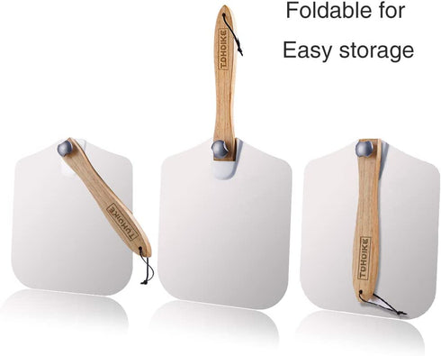 Premium Aluminum Pizza Peel With Foldable Oaken Handle, 12 x 14, Convenient To Store, Good Helper For Baking, Homemade Pizza And Bread