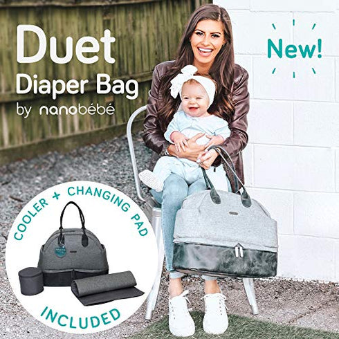 nanobebe Breastmilk Baby Bottle Cooler & Travel Bag with Ice Pack Included. Compact Triple Insulated, Easily attaches to Stroller or Diaper Bag- Grey