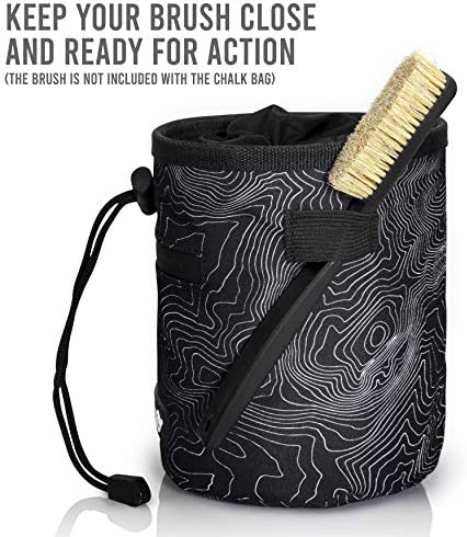 SURVIVOR Chalk Bag + Refillable Chalk Ball + Liquid Chalk - Draw String & 2 Zippered Pockets - Black Chalk Bag for Rock Climbing, Bouldering, Weightlifting with Hand Chalk Accessories for Extra Grip