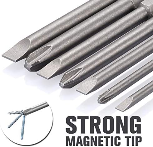 REXBETI Slotted Phillips Screwdriver Bit Set, 1/4 Inch Hex Shank S2 Steel Magnetic 3 Inch Long Drill Bits, 12 Piece