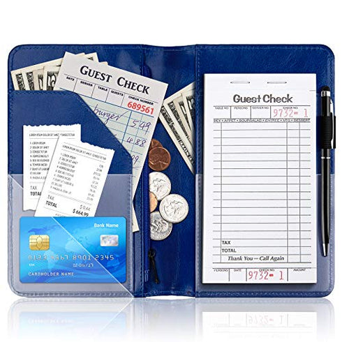 Server Book Organizer with Zipper Pocket, Aatacas PU Leather Restaurant Guest Check Presenters Card Holder for Waitress, Waiter, Bartender, With A Pen