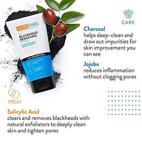 Acne Free Blackhead Removing Scrub with Salicylic Acid, Charcoal, and Jojoba, Exfoliates Skin, Fragrance-Free, Formulated for Acne-Prone Skin, Maximum Strength, 5 Ounce