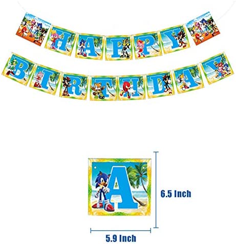 Sonic Party Supplies Theme Birthday Party Favor Decoration Includes Banner - Tablecloth - Cake Topper - 24 Cupcake Toppers - 20 Balloons - 20 napkins for Birthday Party Favor Pack Set for Kids