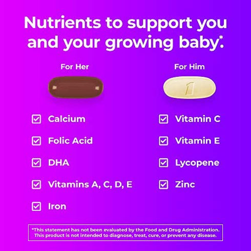 One A Day Men's & Women's Pre-Pregnancy Multivitamin including Vitamins A, Vitamin C, Vitamin D, B6, B12, Folic Acid & more, 30+30 Count, Supplement for Before, During, and Postnatal