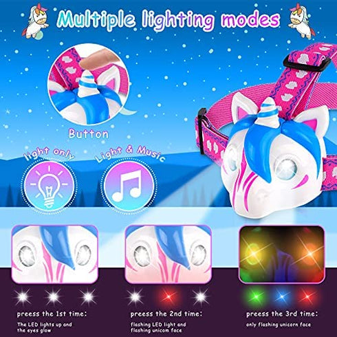Kids Headlamp Flashlight - Unicorn Toys for Girls, Kids Camping Accessories LED Headlight for Reading Camping Running, Ideal Birthday Christmas Gifts for Girls Boys- Battery Included