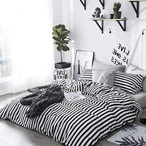 Wellboo Black Striped Pillowcases King Women Men Black and White Striped Pillow Cases Cotton Adults Teens Vertical Stripes Comforter Pillow Covers Black Striped Pillow Shams Envelope Closure 2 PCS