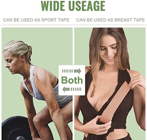 Boob Tape, Boobytape for Breast Lift with 2 Reusable Silicone Covers, Bob Tape for Large Breasts A-E Cup Size, Kinesiology Tape Waterproof Body Tape for Breast Push Up for Strapless Dress