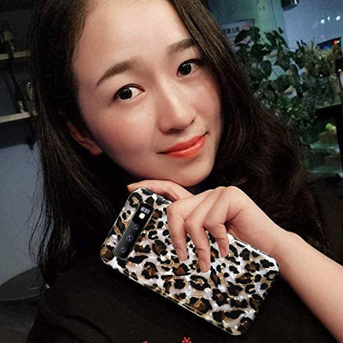 J.west Leopard Case for Galaxy S10 Plus Case 6.4 inch, Luxury Sparkle Cheetah Print Girls Women Pretty Design Ultra Slim Soft Silicone Protective Phone Case Cover for Samsung Galaxy S10 Plus