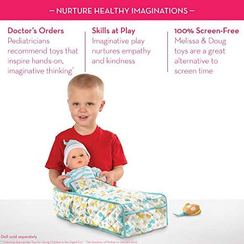 Melissa & Doug Mine to Love Bassinet Play Set Portable Carrier for Dolls with Crinkle Toy, Nursery Rhyme Book