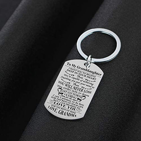 Granddaughter Keychain Key Ring Believe Inspirational Gifts from Grandma Grandmother Birthday Graduation Christmas Gifts Jewelry Grandma To Granddaughter Gifts