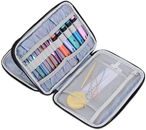 Damero Crochet Hook Case, Travel Storage Bag for Swing Crochet Hooks, Lighted Hooks, Needles(Up to 8'') and Accessories, Large, Red (No Accessories Included)