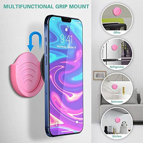 pop-tech Phone Grip Holder for Socket Users, 2 Pack Silicon Car Mount for Expanding Phone Stand with Strong 3M Adhesive Double Sided Tapes for Dashboard, Desk, Wall, Home, Office and More Pink
