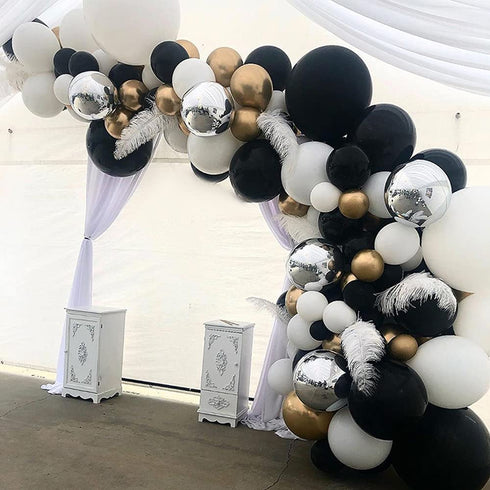 Black Gold Metallic White Silver Metallic Balloon Garland Arch kit backdrop 124pcs Great Latex Balloons Set for Wedding Birthday Balloons Graduation Party babyshower Decorations.