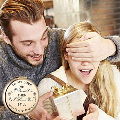 Wife Gifts from Husband,Anniversary Birthday Gifts for Wife,to My Love,I Loved You Then I Love You Still Always Have Always Will Engraved Compact Vanity Mirror,Christmas Birthday for Women(Gold)