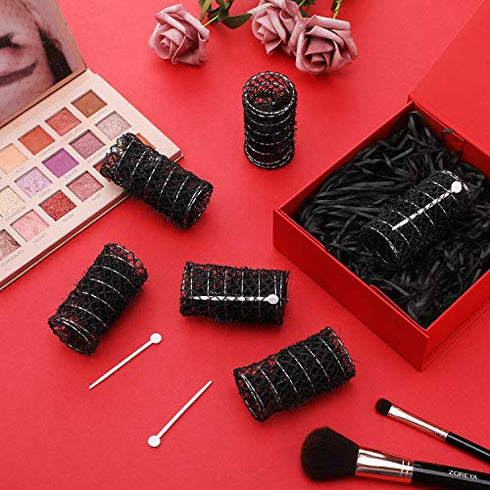 20 Pieces Hair Styling Brush Roller Hair Curler Roller Hair Mesh Roller and 20 Pieces Plastic Roller Picks for Women Girls Hair Styling (2.5 x 1.4 Inch,Black)