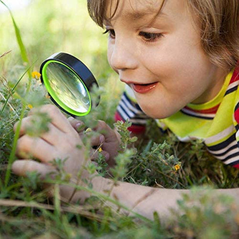 Leffis 2 Pack 10X Magnifying Glass for Seniors & Kids, Non-Slip Handheld Magnifier for Reading, 75mm Magnify Glasses Lens for Close Work, Science and Hobby Observation?Green and Orange