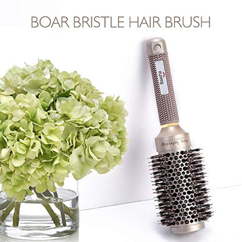 Baasha Medium Round Brush 2 Inch, Boar Hair Brush Round for Women, Professional Ceramic Barrel Hair Brush With Boar Bristle, Round Brushs for Blow Drying Medium Length, Roller Round Brushs for Flip