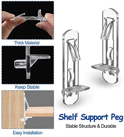 Lanzeuta 30Pcs Shelf Support Pegs Locking Cabinet Shelf Clips, Clear Shelf Holder Plastic Shelf Clips for Kitchen Cabinets Furniture Bookcase, Fits 5mm Diameter Hole & 0.79 Inch Thick Shelf