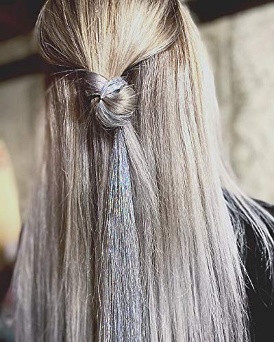 47 Inch Hair Tinsel 600 Silver Sparkling Highlights Synthetic Hair Streak BlingHighlights Glitter Extensions