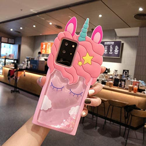 Quicksand Pink Unicorn Case for Galaxy Note 20,Awin Case 3D Cute Kids Girls Women Unicorn Bling Glitter Soft Silicone Rubber Case for Samsung Galaxy Note 20 /Note 20 5G 6.7inch (2020)