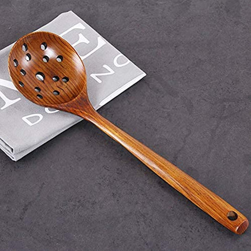 14 inch Large Wood Cooking Spoon Set of 2 Handmade Wooden Slotted Spoon with Holes & Best Wood Ladle Spoon for Cooking Long Handle Spoons Big Soup Ladles Wooden Deep Serving Spoons