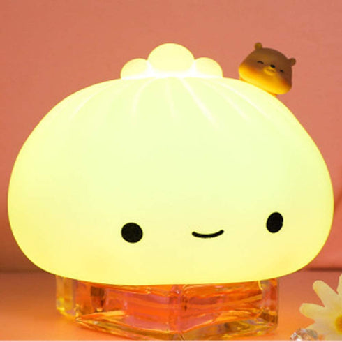 Silica Gel Pat Night Light LED Steamed Bun Creative Bedside for Kid with Sleeping Lamp Bedroom Desk Decor Reading Lamp