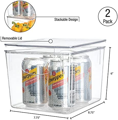 Sorbus Plastic Storage Clear Bins with Lid, Stackable Pantry Organizer Box Bin Containers for Organizing Kitchen Fridge, Food, Snack Pantry Cabinet, Fruit, Vegetables, Bathroom Supplies, (2)