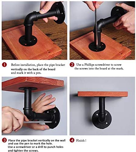 TLBTEK 4Pack Pipe Shelf Brackets Industrial DIY Pipe Decor Wall Shelves Brackets for Wood Floating Shelf Rustic Shelving Pipe Brackets Hardware Included