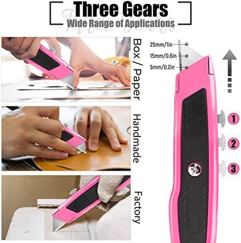 Jetmore 2 Pack Box Cutter Utility Knife, Heavy Duty Box Cutter Knife Razor Knife, Box Cutter Retractable with 10 SK5 Blades, Aluminum Shell Box Knife for Carton, Box, Cardboard
