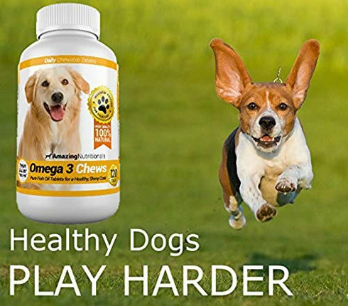 Amazing Omega 3 for Dogs - Dog Fish Oil Supplements for Shiny Coat, Joint, and Brain Health - 120 Bacon Flavor Chews