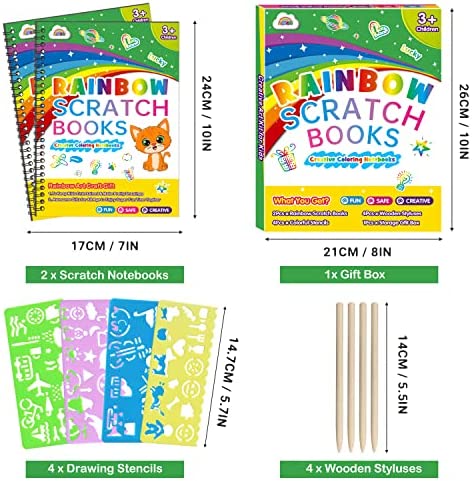 ZMLM Scratch Paper Art-Craft Gifts - Rainbow Scratch Off Art Set for Kids Activity Coloring Craft Drawing Pad Black Magic Art Craft Supplies Kits for Girls Boys Birthday Present Party Christmas Toys