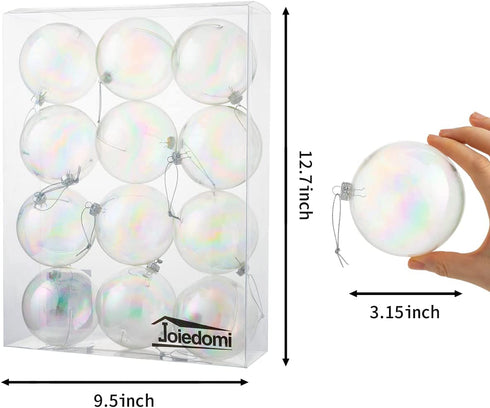 Joiedomi 12 Pcs 80mm/ 3.15'' Christmas Ball Ornaments Set with Chrome Effect, Shatterproof Christmas Ball Ornaments Clear Plastic Ornaments for Christmas Holiday, Party Decorations, Tree Ornaments