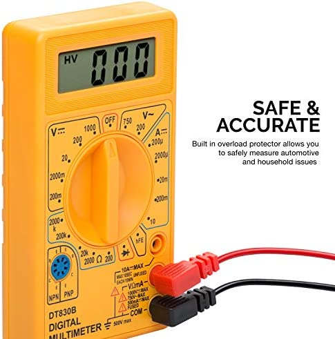 HILTEX 40508 Digital Multimeter Diode & Transistor Tester AC DC Volt Test Voltmeter, Automotive Multimeter Meter Tester, Measure Voltage Test, Car Battery Tester, Analog Multimeter Kit, Volt Meter